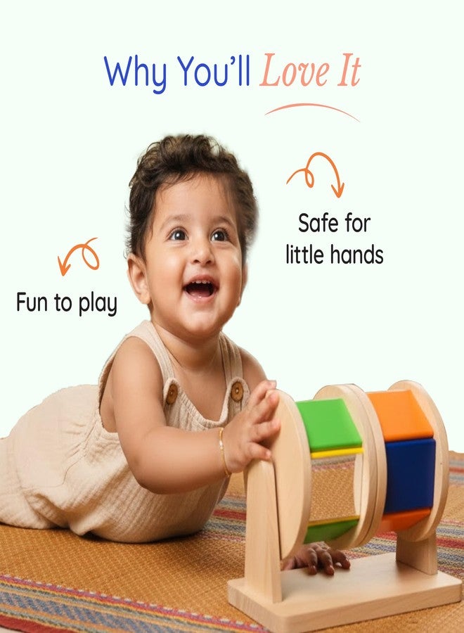 Tinker Box TinkerBox Double Spinning Drum | 4+ Months | Montessori Wooden Rotating Sensory Toy for Toddlers | Tummy Time Baby Toy | Motor Skills Development | Non-Toxic Educational Safe & Durable Wooden Drum - Image 5