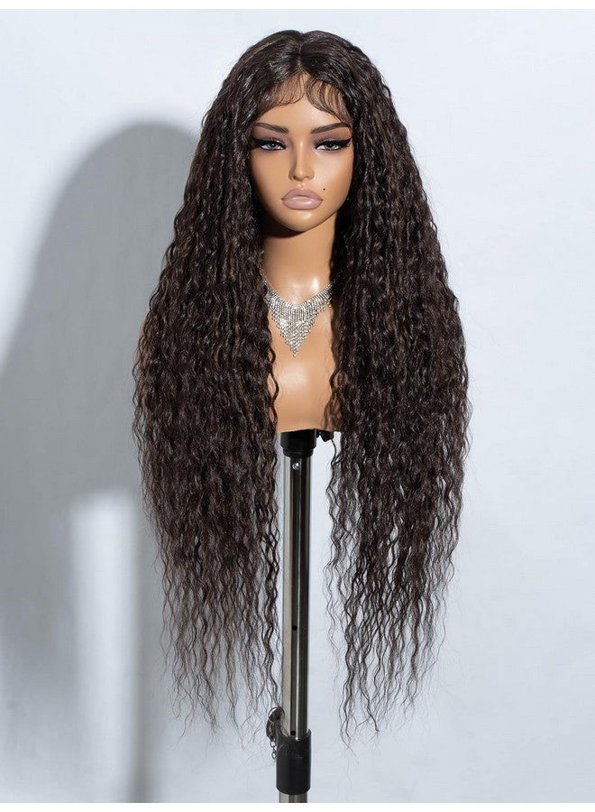 جويدر باروكة شعر اصطناعية من Joedir بطول 32 بوصة، مموجة وعميقة، بجزء أمامي من الدانتيل، شفافة عالية الدقة، بدون غراء، مقاومة للحرارة، ألياف مسبقة النتف، مع خط شعر صغير للنساء (لون بني شوكولاتة) - Image 1