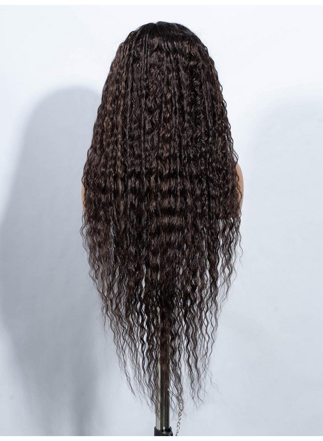 جويدر باروكة شعر اصطناعية من Joedir بطول 32 بوصة، مموجة وعميقة، بجزء أمامي من الدانتيل، شفافة عالية الدقة، بدون غراء، مقاومة للحرارة، ألياف مسبقة النتف، مع خط شعر صغير للنساء (لون بني شوكولاتة) - Image 4