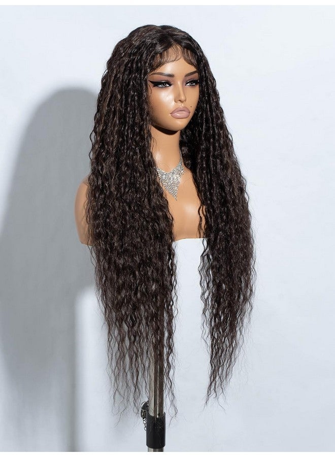 جويدر باروكة شعر اصطناعية من Joedir بطول 32 بوصة، مموجة وعميقة، بجزء أمامي من الدانتيل، شفافة عالية الدقة، بدون غراء، مقاومة للحرارة، ألياف مسبقة النتف، مع خط شعر صغير للنساء (لون بني شوكولاتة) - Image 2