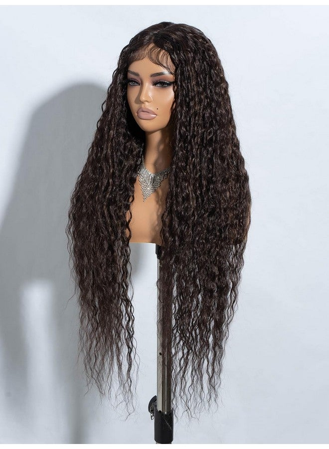 جويدر باروكة شعر اصطناعية من Joedir بطول 32 بوصة، مموجة وعميقة، بجزء أمامي من الدانتيل، شفافة عالية الدقة، بدون غراء، مقاومة للحرارة، ألياف مسبقة النتف، مع خط شعر صغير للنساء (لون بني شوكولاتة) - Image 3