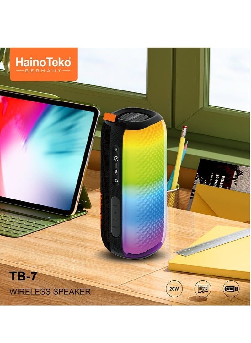 Haino Teko TB-7 Wireless Portable Bluetooth Speaker – Powerful Stereo Sound, Deep Bass, Long Battery Life, Built-in Mic, Compact Design for Music, Parties, Travel & Outdoor Use - Image 3