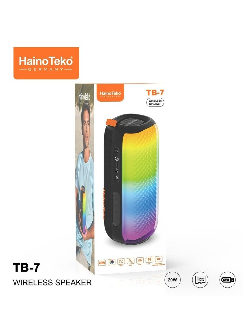 Haino Teko TB-7 Wireless Portable Bluetooth Speaker – Powerful Stereo Sound, Deep Bass, Long Battery Life, Built-in Mic, Compact Design for Music, Parties, Travel & Outdoor Use - Image 2