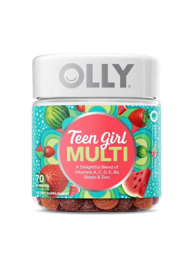 علكات أولي متعددة الفيتامينات للفتيات المراهقات، 70 حبة | دعم البشرة والشعر والمناعة | فيتامينات البيوتين والزنك والكالسيوم | مكمل غذائي قابل للمضغ بنكهة التوت والبطيخ للمراهقات - Image 1