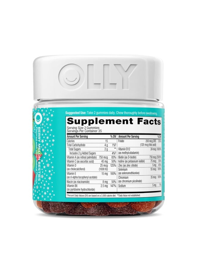 علكات أولي متعددة الفيتامينات للفتيات المراهقات، 70 حبة | دعم البشرة والشعر والمناعة | فيتامينات البيوتين والزنك والكالسيوم | مكمل غذائي قابل للمضغ بنكهة التوت والبطيخ للمراهقات - Image 2