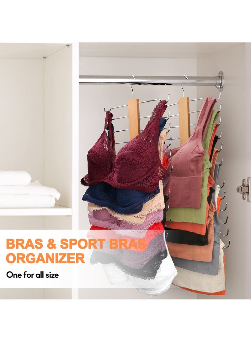 SYOSI 2 Pcs Tank Top Hangers, Wooden Underwear Hanger, 360° Rotating Bra Hanger for Tank Tops/Bras/Camisole, Closet Tank Top Hanger with 12 Metal Hooks, Hold 12 Tank Tops or Bras - Image 3