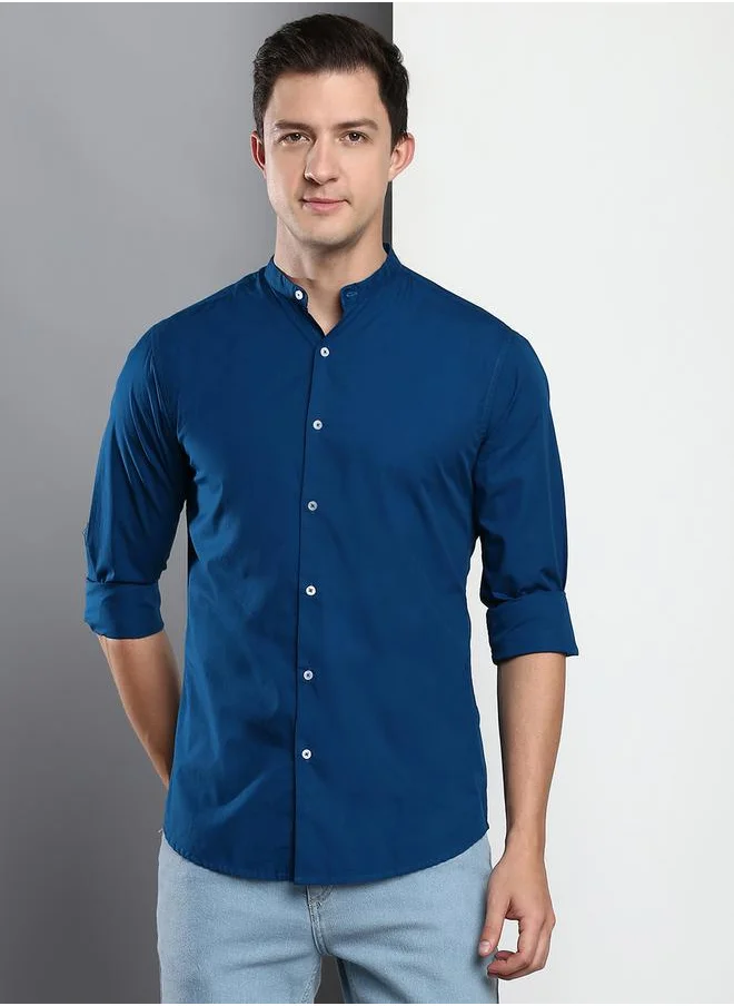 دينيس لينغو Men Blue Solid Long Sleeves Regular Fit Shirt