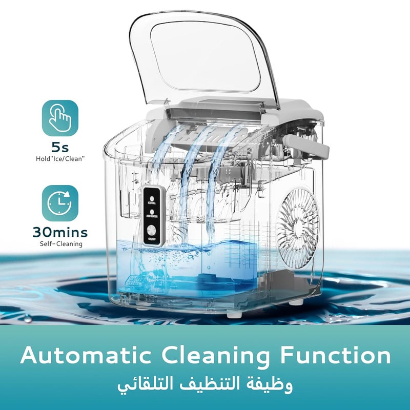 EUHOMY Ice Maker Countertop 9 Cubes in 6 Mins 12Kg/Day Auto-Cleaning Portable Ice Machine with Ice Scoop & Basket & Handle & Clear View for Home/Kitchen/Party/Office (Black) - Image 4