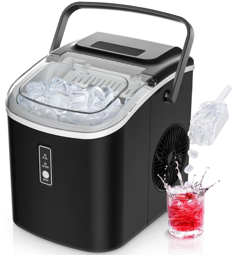 EUHOMY Ice Maker Countertop 9 Cubes in 6 Mins 12Kg/Day Auto-Cleaning Portable Ice Machine with Ice Scoop & Basket & Handle & Clear View for Home/Kitchen/Party/Office (Black) - Image 1