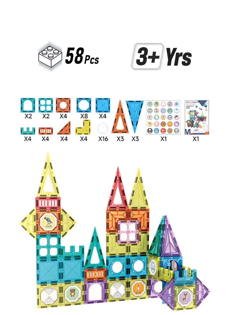 58-Piece Magnetic Building Block Toy Set, DIY Creative Building Block Stickers, For Children Over 3 Years Old, Boys Girls  - Image 1