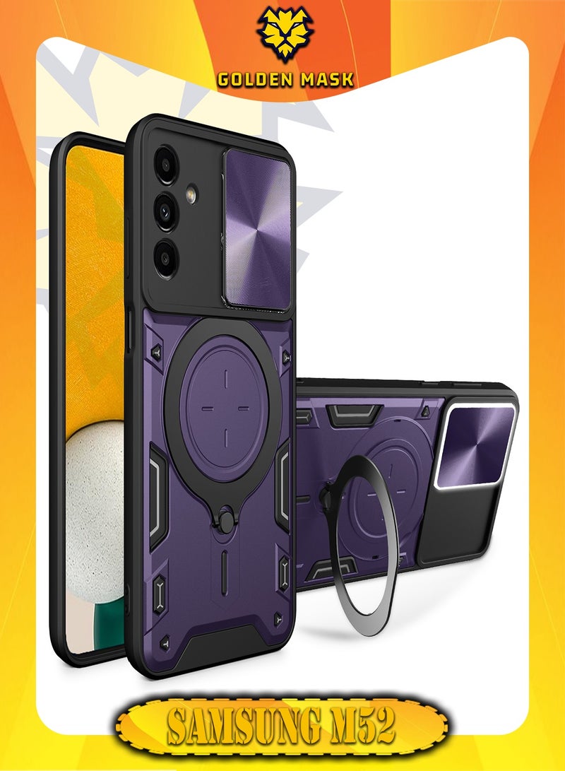 GOLDEN MASK For Samsung Galaxy M52 5G Armored Camera Shield Cover Camera Lend Protection, Built-in 360° (Purple)