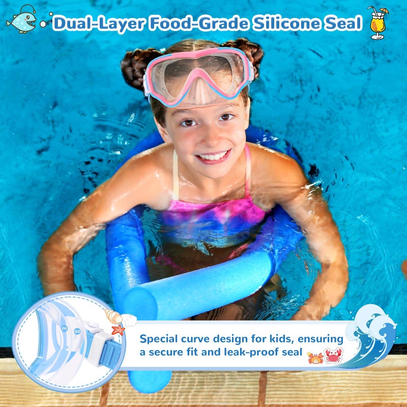 VegoVia 2 Pack Kids Swim Goggles with Nose Cover 6-14, Kids Pool Goggles for Swimming 8-14 4-7 Girls Boys Youth Toddler, Anti Fog No Leak UV Protection Clear Diving Swim Mask Underwater Wide View - Image 2