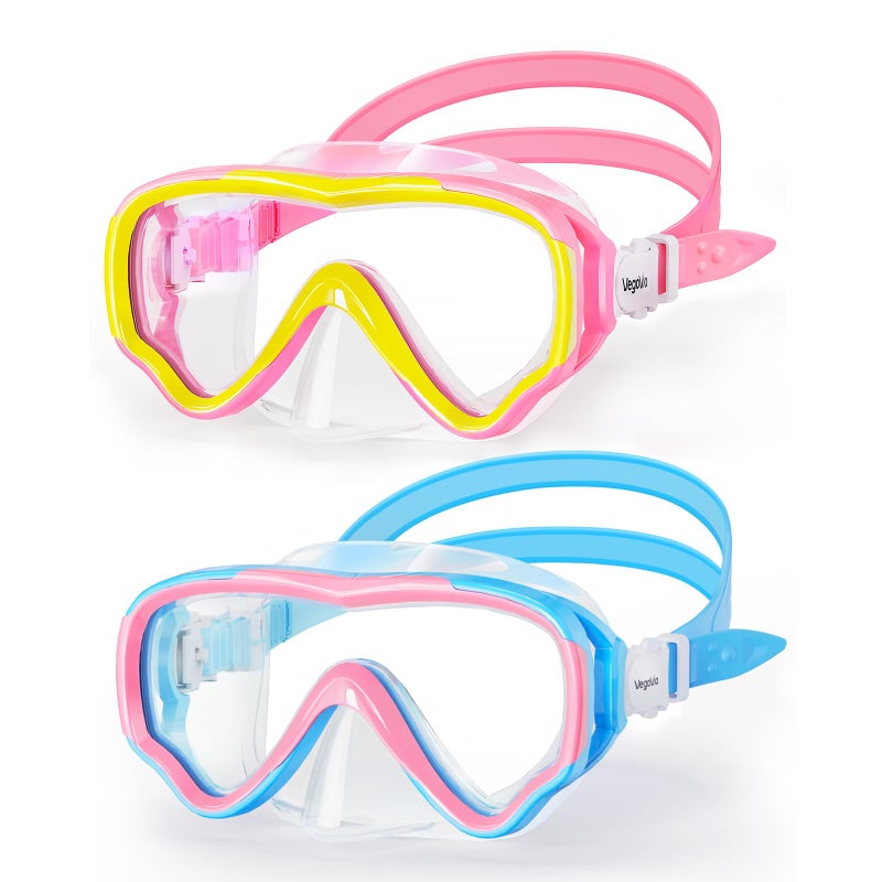 VegoVia 2 Pack Kids Swim Goggles with Nose Cover 6-14, Kids Pool Goggles for Swimming 8-14 4-7 Girls Boys Youth Toddler, Anti Fog No Leak UV Protection Clear Diving Swim Mask Underwater Wide View - Image 1