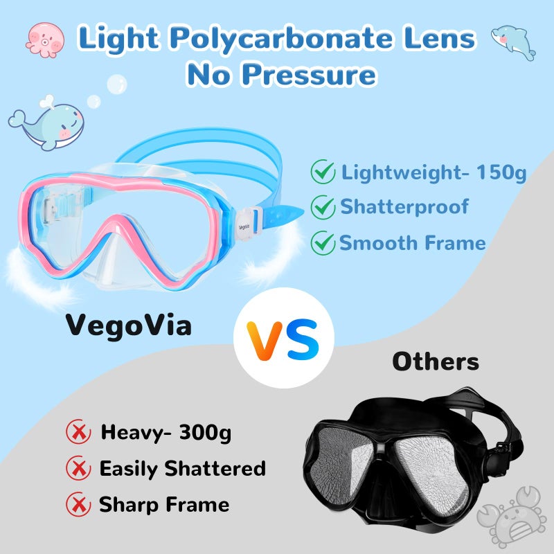 VegoVia 2 Pack Kids Swim Goggles with Nose Cover 6-14, Kids Pool Goggles for Swimming 8-14 4-7 Girls Boys Youth Toddler, Anti Fog No Leak UV Protection Clear Diving Swim Mask Underwater Wide View - Image 3