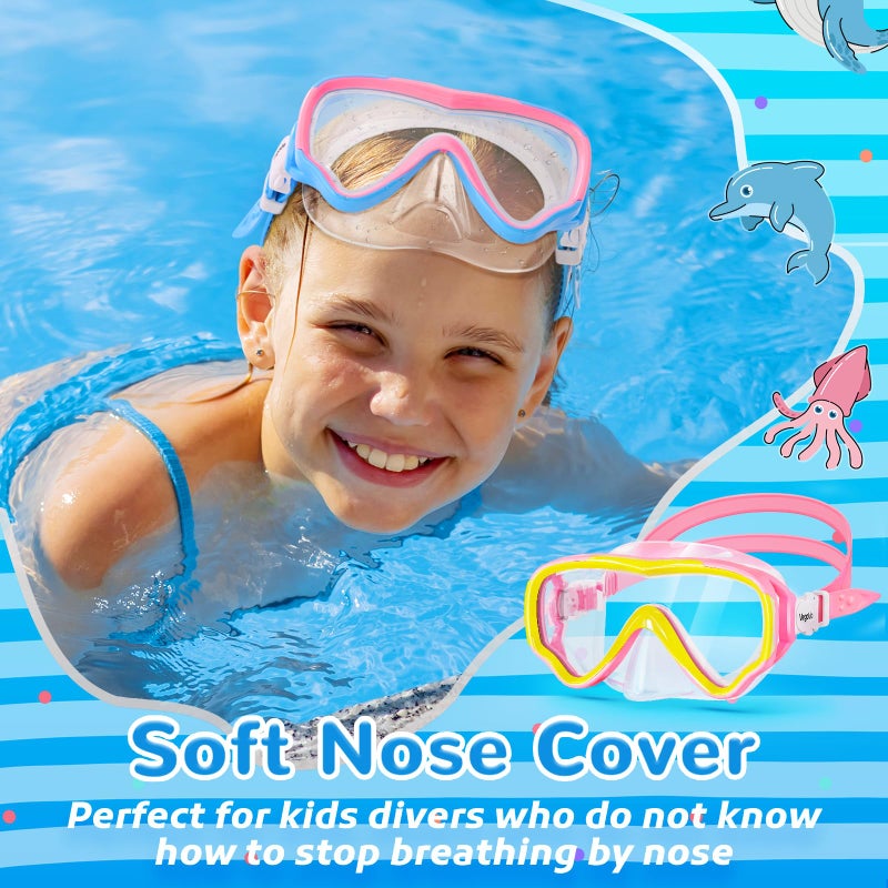 VegoVia 2 Pack Kids Swim Goggles with Nose Cover 6-14, Kids Pool Goggles for Swimming 8-14 4-7 Girls Boys Youth Toddler, Anti Fog No Leak UV Protection Clear Diving Swim Mask Underwater Wide View - Image 4
