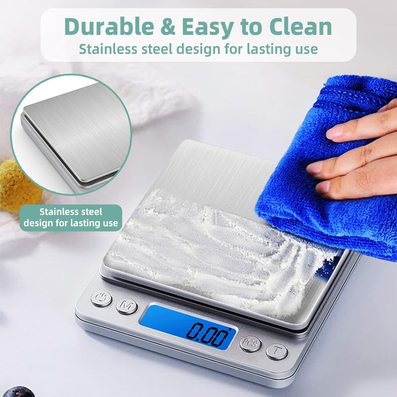 Digital Kitchen Scale 3000g/0.1g, High Precision Food Scale with Grams/Oz/LB/ML, Tare Function, LCD Display, Stainless Steel for Baking, Cooking, Keto, Batteries Included - Image 5