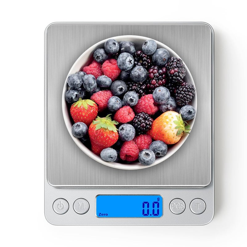 Digital Kitchen Scale 3000g/0.1g, High Precision Food Scale with Grams/Oz/LB/ML, Tare Function, LCD Display, Stainless Steel for Baking, Cooking, Keto, Batteries Included - Image 1