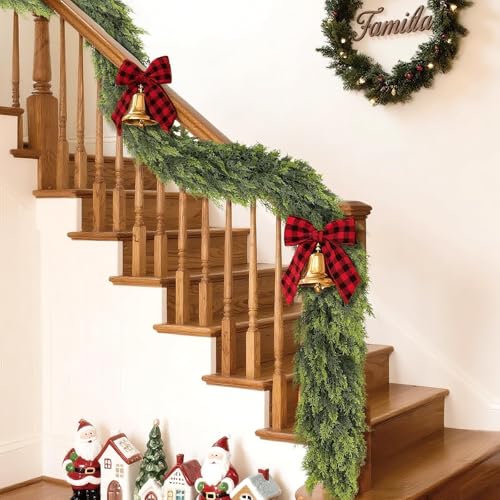 Juxdp 5FT Real Touch Cedar Garland - Artificial Christmas Garland Fake Green Faux Thick and Lush Pine Needles Garlands for Table Fireplace Mantle Holiday Home Indoor Outdoor Decor (1PCS) - Image 4