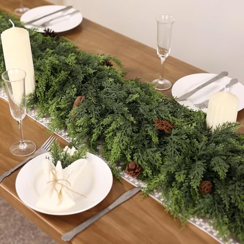 Juxdp 5FT Real Touch Cedar Garland - Artificial Christmas Garland Fake Green Faux Thick and Lush Pine Needles Garlands for Table Fireplace Mantle Holiday Home Indoor Outdoor Decor (1PCS) - Image 3