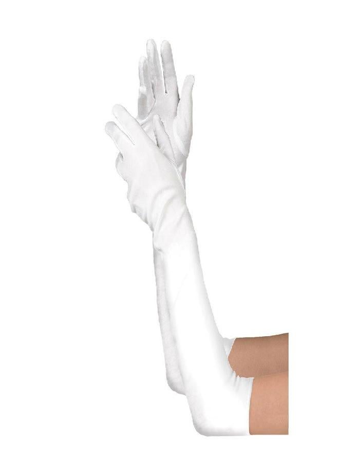Lansian Women's 21.6'' Long Satin Gloves White Elbow Length 1920s Opera Bridal Dance Gloves For Evening Party Opera Costume, White - Image 2