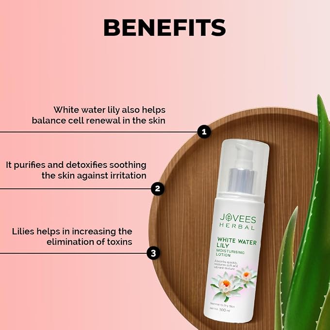 Jovees Herbal White Water Lily Moisturizing Lotion | For Normal to Dry Skin | Lightweight, Non-Sticky, Optimum Moisturization | 100ml - Image 3