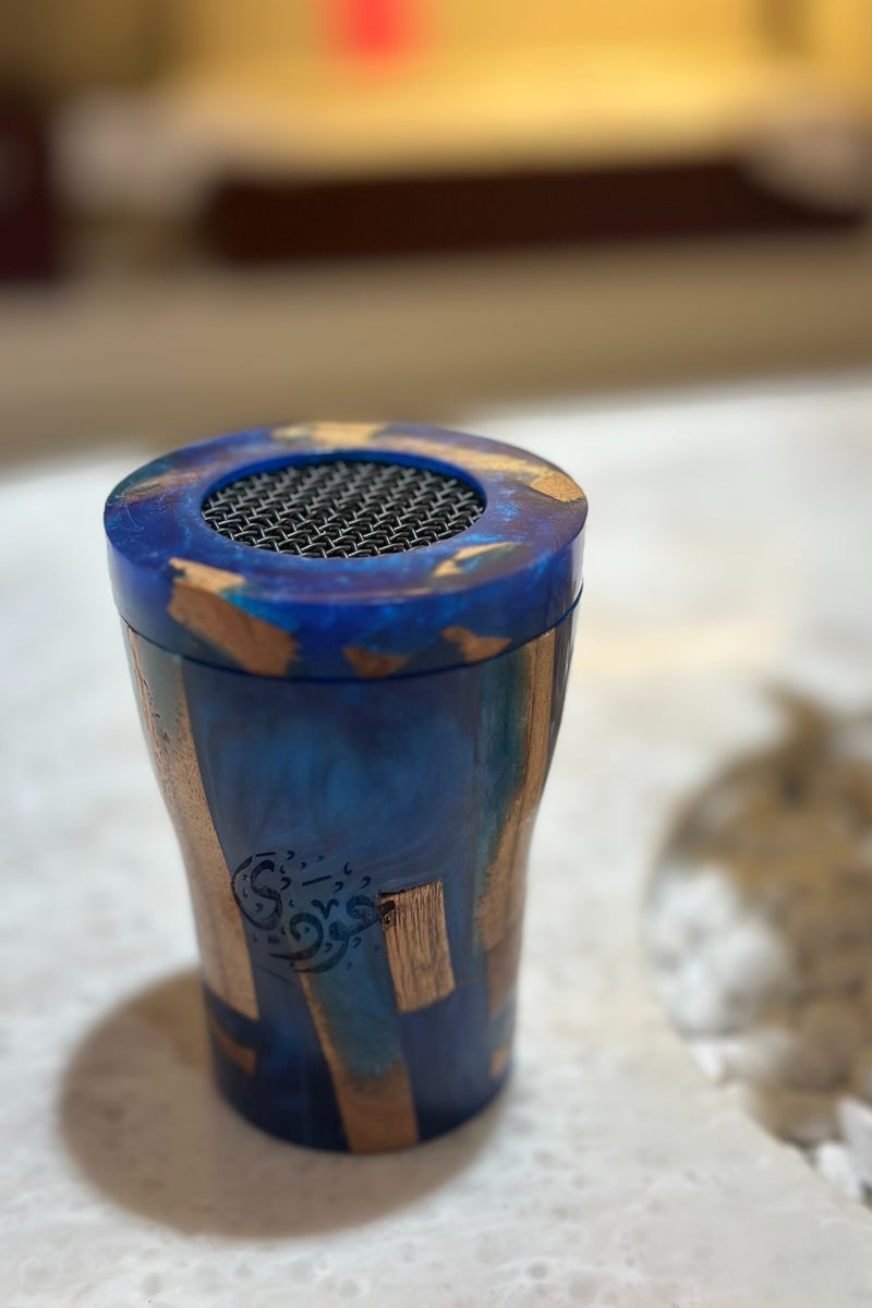 أودي مبخرة عود فاخرة من الخشب والراتنج بدون كهرباء – لون أزرق – حامل بخور محمول يدوي الصنع بتصميم أزرق أنيق للاستخدام في المنزل، المكتب، رمضان، وللهدايا - Image 5