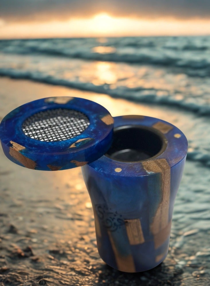 أودي مبخرة عود فاخرة من الخشب والراتنج بدون كهرباء – لون أزرق – حامل بخور محمول يدوي الصنع بتصميم أزرق أنيق للاستخدام في المنزل، المكتب، رمضان، وللهدايا - Image 2