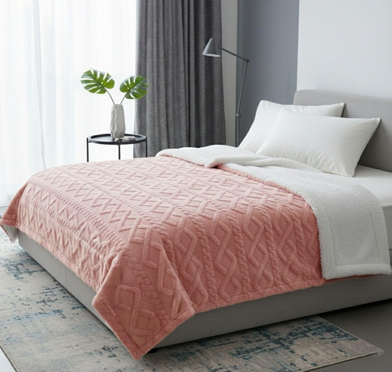 VAS COLLECTIONS Flannel with Sherpa Luxurious Super Soft Fluffy Cozy Fuzzy Warm Reversible Single Bed Blanket for Heavy Winter 500GSM Blanket/Quilt Rajaai - Color- Pink, 220 x 150 Cm, Weight- 2200 g - Image 3