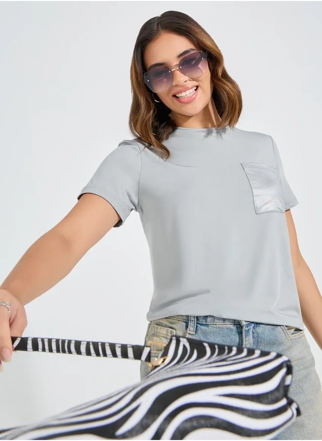 ستايلي Styli Regular Fit Printed Pocket Detail T-Shirt