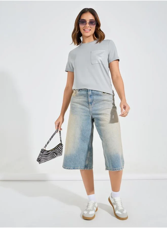 ستايلي Styli Regular Fit Printed Pocket Detail T-Shirt