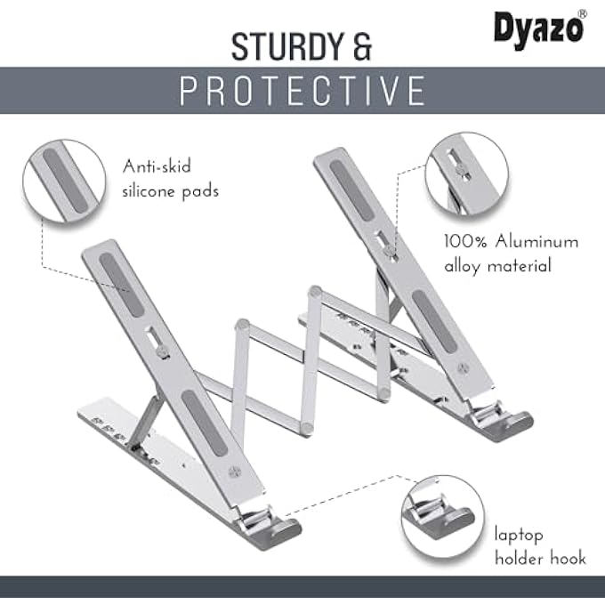 DYAZO FOLDABLE LAPTOP RISER STAND WITH ALUMINIUM ALLOY FOR VENTILATED COOLING COMPATIBLE WITH MACBOOK, LAPTOP & TABLETS - Image 3