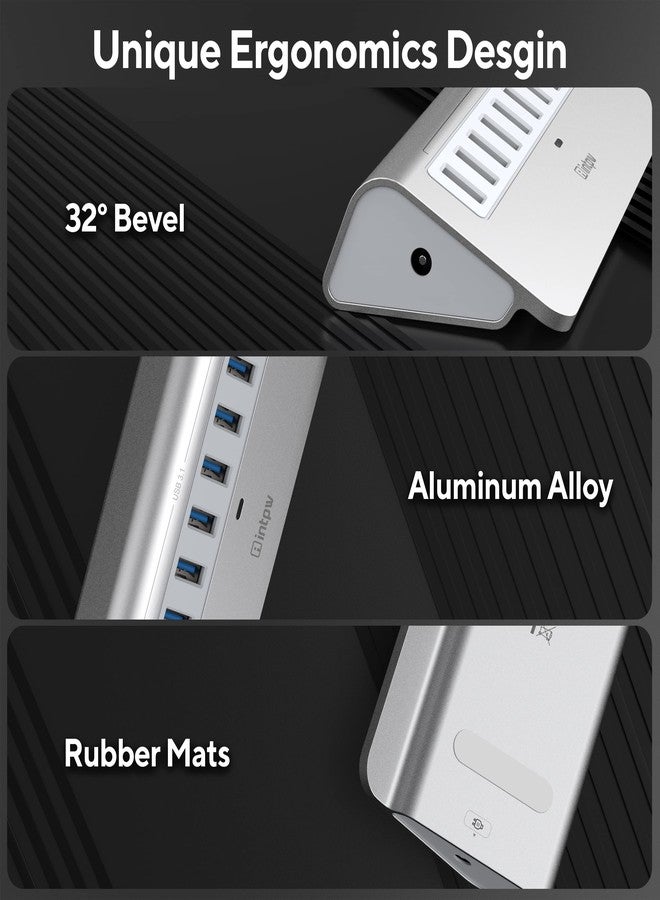 intpw USB Powered Hub, 10 USB 3.1 Ports with 10Gbps Data Transfer with 36W Power Adapters (12V/2.5A), USB A and C Cables for MacBook and Desktop Computers - Image 2