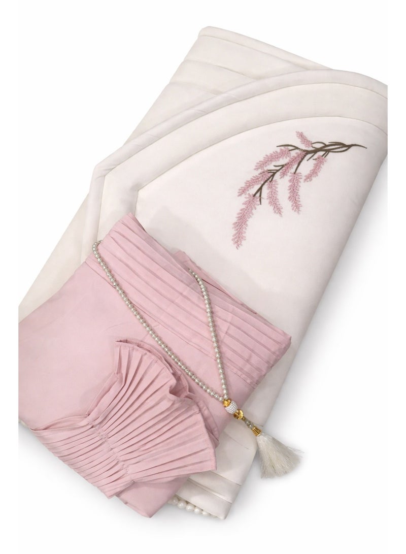Luxury prayer set - Embroidered prayer mat, padded with comfortable sponge for the feet, with a wide and comfortable women's prayer sheet (pleated), excellent cool material (pocket).