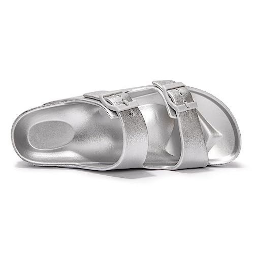 FUNKYMONKEY Women's Plastic Sandals New Upgrade Quality EVA Waterproof Double Buckle Adjustable Slides Shoes (7 M US, New Variation Silver/XPZ) - Image 3