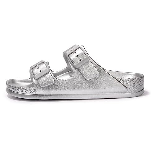 FUNKYMONKEY Women's Plastic Sandals New Upgrade Quality EVA Waterproof Double Buckle Adjustable Slides Shoes (7 M US, New Variation Silver/XPZ) - Image 2
