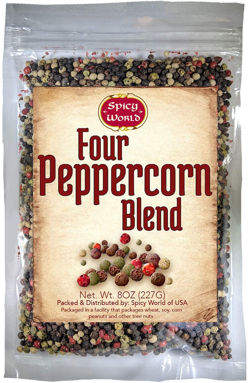 Denver Spice Spicy World Four Peppercorn Rainbow Blend in Resealable Bag - Perfect Flavor Blend - NON-GMO, Steam Sterilized - Whole Black, Whole Green, Whole White & Whole Pink Peppercorns, 8 Oz - Image 1