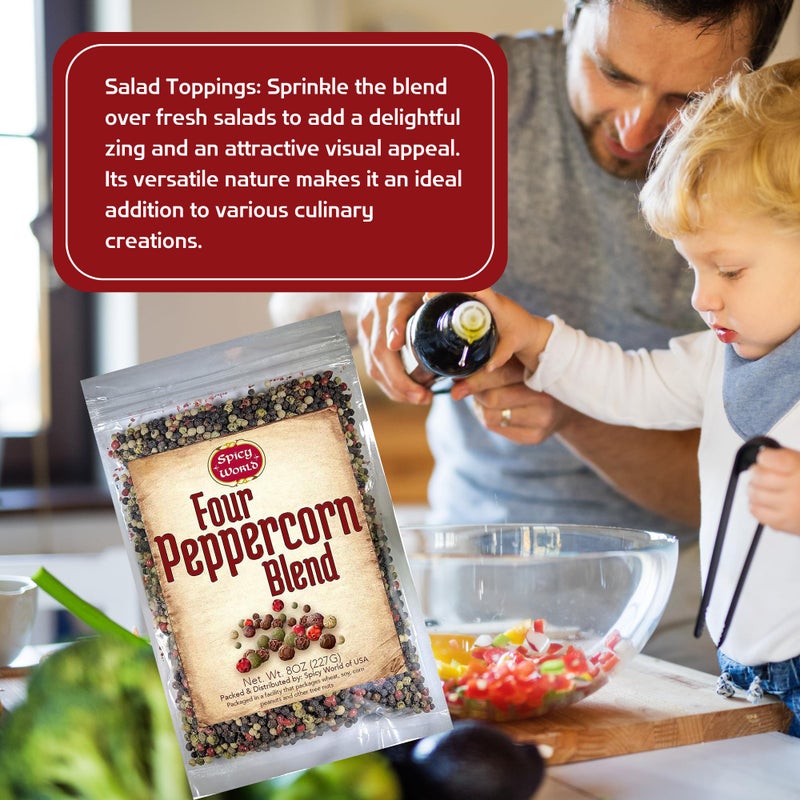 Denver Spice Spicy World Four Peppercorn Rainbow Blend in Resealable Bag - Perfect Flavor Blend - NON-GMO, Steam Sterilized - Whole Black, Whole Green, Whole White & Whole Pink Peppercorns, 8 Oz - Image 3