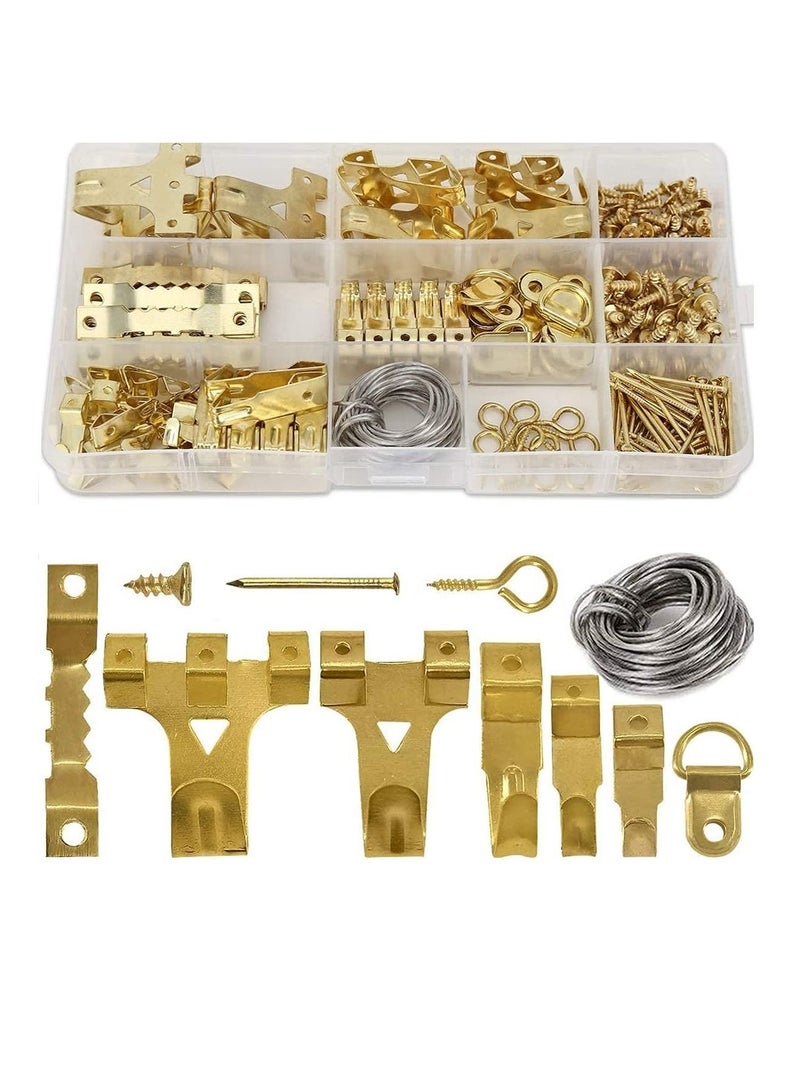 NIBEMINENT Picture Hooks, Hard Wall Hanging Kit for Frame Fixing Assorted Heavy Duty Frames with 3M Wire Steel Hooks Sawtooth Hangers/ D-Ring/ Wire/ Nails/ Screws（282PCS ）  - Image 1