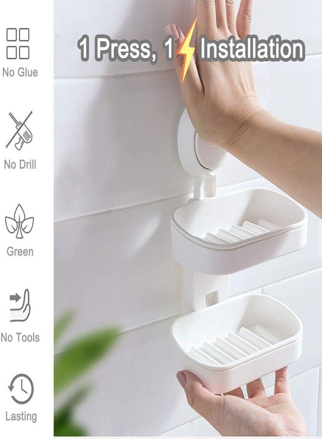 SunHorde Double Layer Soap Dish Suction Cup Soap Holder for Shower, Powerful Soap Bar Case for Bathroom, Drill-Free, Drainage Design, ABS - Image 2