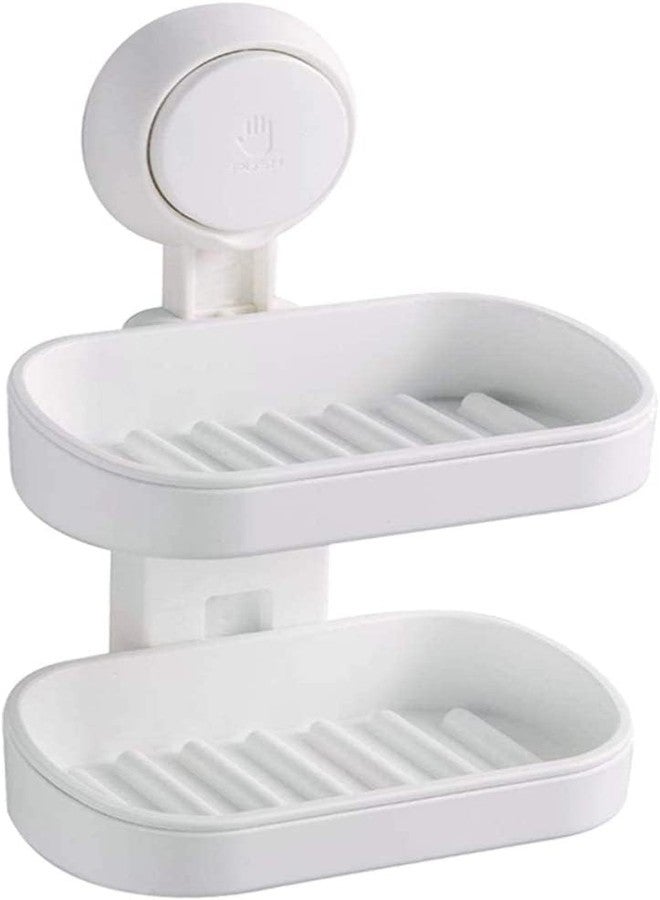 SunHorde Double Layer Soap Dish Suction Cup Soap Holder for Shower, Powerful Soap Bar Case for Bathroom, Drill-Free, Drainage Design, ABS - Image 1