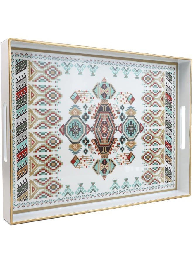 Omuriko Rectangle Plastic Serving Tray with Handles, Elegant Decorative Tray for Coffee Table, Ottoman, Living Room, Kitchen, and Outdoor Use. 12"*16"*1.6" D - Image 2