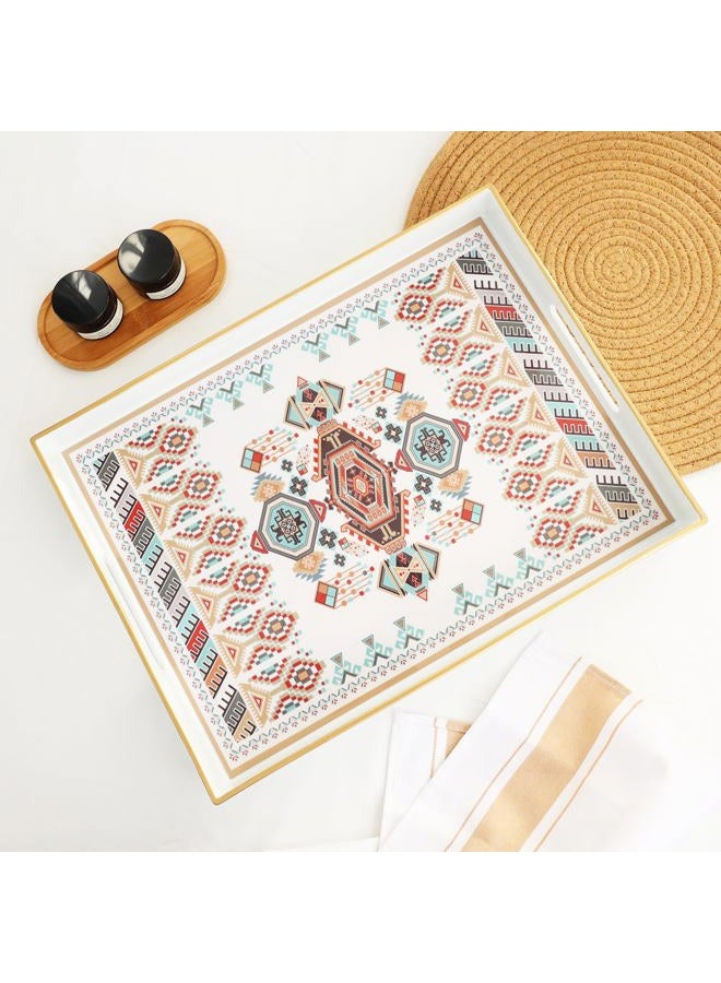 Omuriko Rectangle Plastic Serving Tray with Handles, Elegant Decorative Tray for Coffee Table, Ottoman, Living Room, Kitchen, and Outdoor Use. 12"*16"*1.6" D - Image 1
