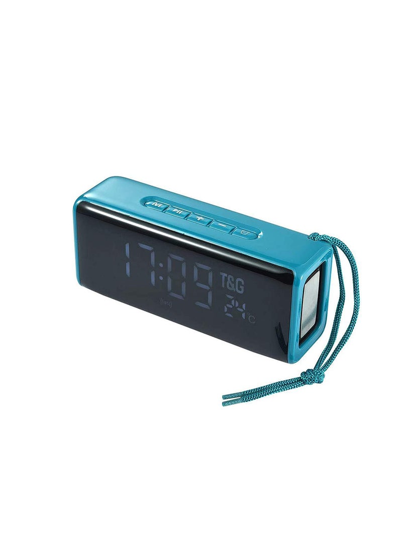 174 TWS Mirror Bluetooth Speaker, Support Alarm Clock, Time & Temperature Display, Micro SD Card, FM, MP3 - Sky blue
