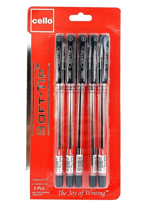 5-Piece Soft Tip Ballpoint Pen Black Ink