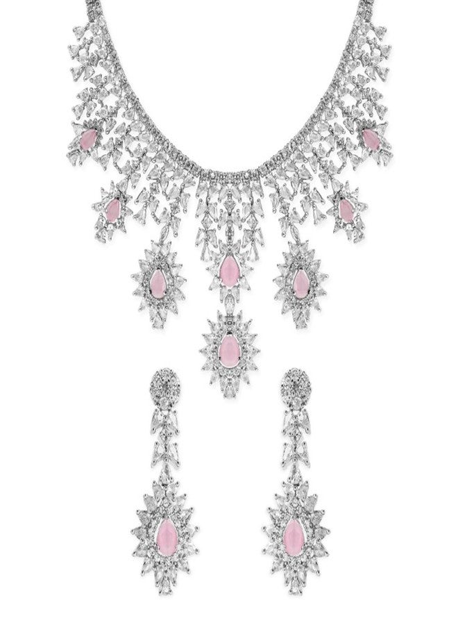 Rubans Womens Handcrafted Pink AD Stone Studded Necklace and Earring Set with Droplet Design - Ideal for Weddings, Parties & Special Occasions - Image 5