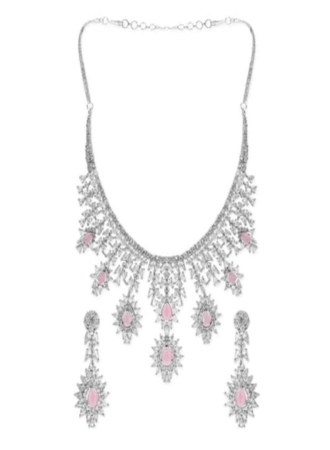 Rubans Womens Handcrafted Pink AD Stone Studded Necklace and Earring Set with Droplet Design - Ideal for Weddings, Parties & Special Occasions - Image 4