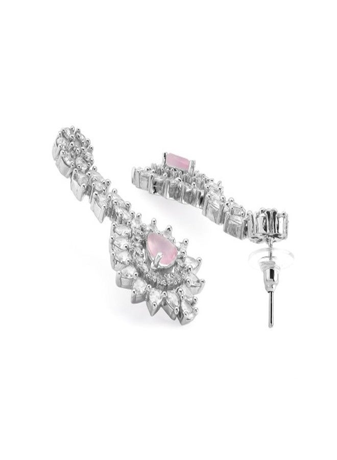 Rubans Womens Handcrafted Pink AD Stone Studded Necklace and Earring Set with Droplet Design - Ideal for Weddings, Parties & Special Occasions - Image 3