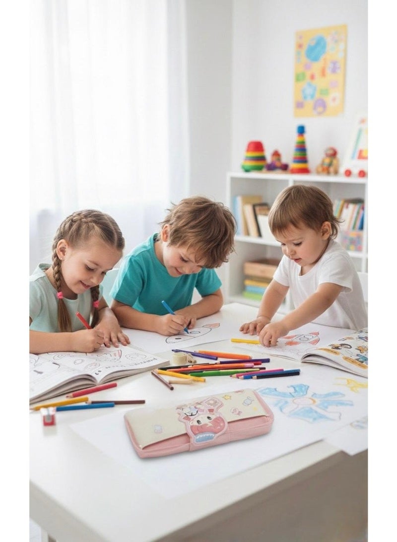 Kids Cartoon Pencil Pouch – Soft Zipper Stationery Case for School & Daily Use-Pink - Image 3