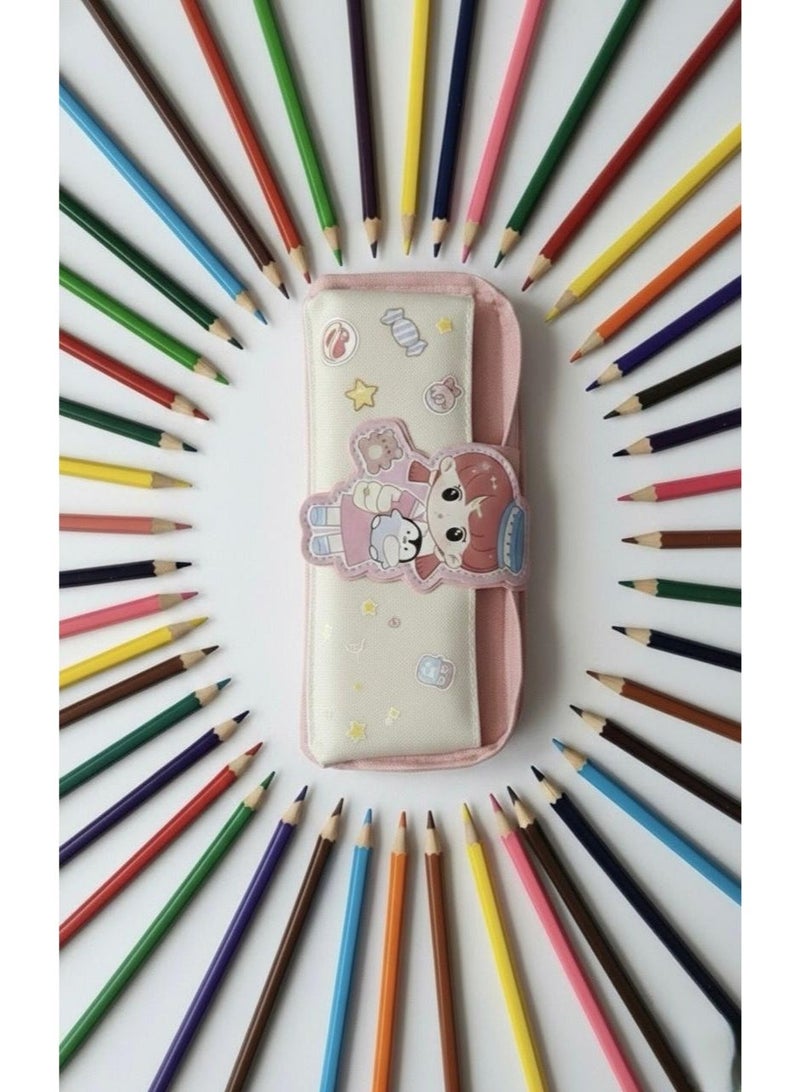 Kids Cartoon Pencil Pouch – Soft Zipper Stationery Case for School & Daily Use-Pink - Image 2