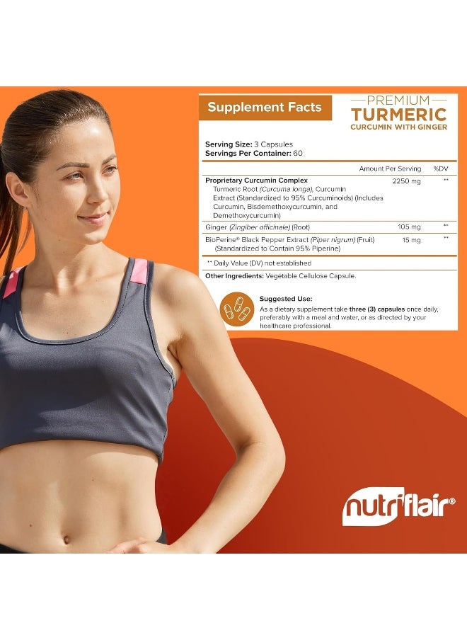 NutriFlair Turmeric Curcumin with Ginger & BioPerine Black Pepper Supplement 2250mg, 180 CAPSULES  - Image 5